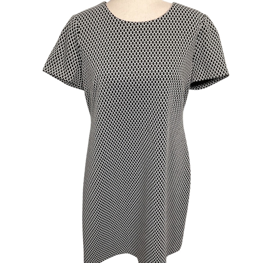 Calvin Klein Dress Womens 14 Black White Honeycomb Sheath Mod Retro‎ Monochrome